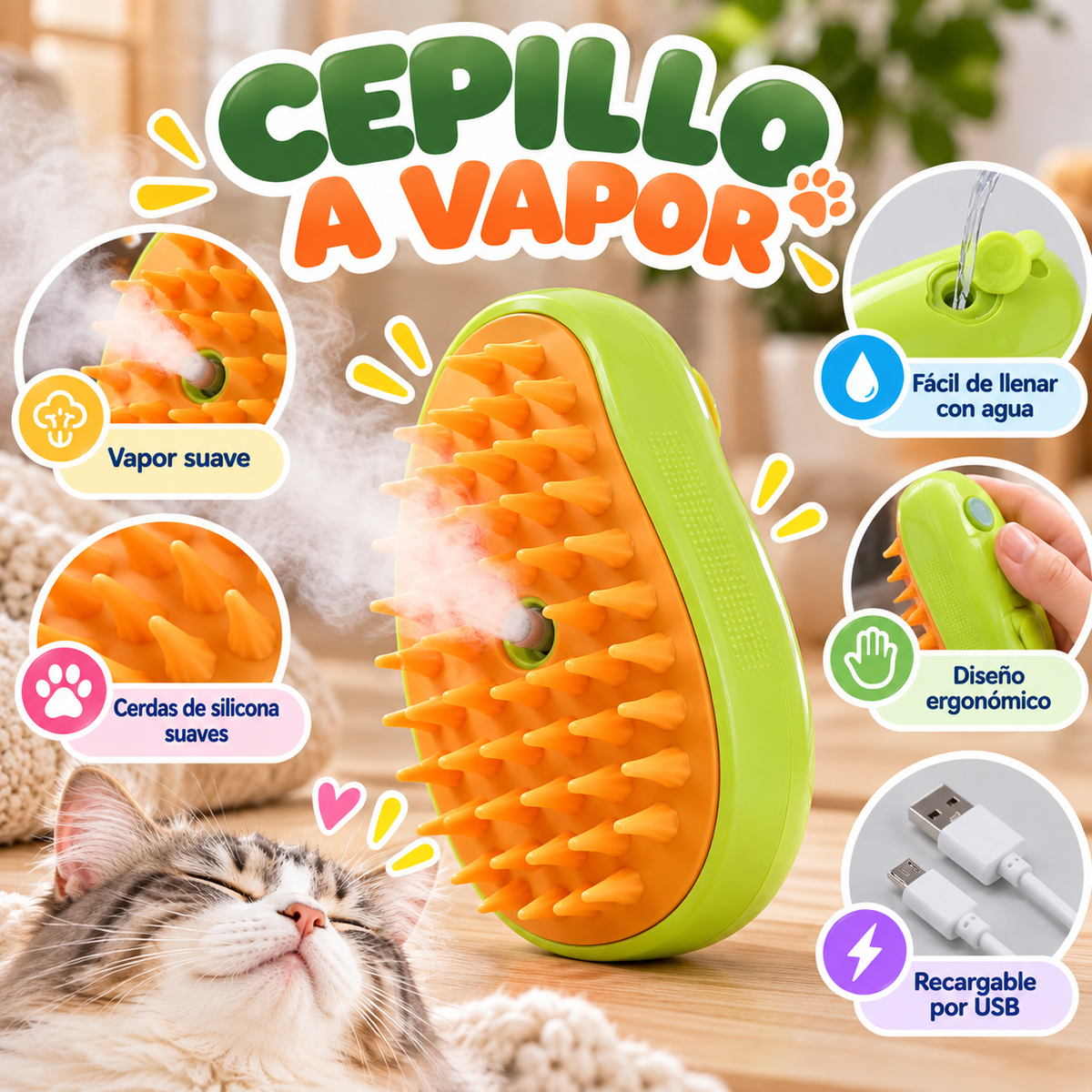 Cepillo a Vapor para Mascota con mango