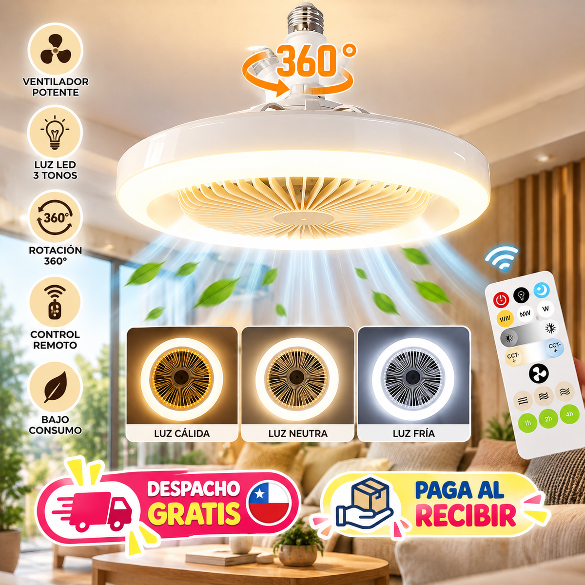 Ventilador De Techo Con Luz Led Control